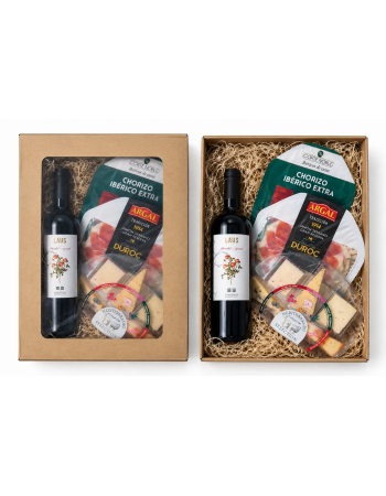 Dárkový balíček španělských delikates – LAUS, Chorizo Ibérico, Jamón Serrano a výběr sýrů